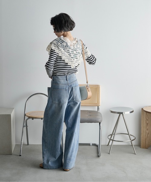 THE YOn（ザヨン）の「ウエストタックワイドパンツ　デニム/ツイル（デニムパンツ・レディース・セージグリーン/ブラック/ライトブルー/グレイッシュベージュ・S/M/XS）」の17枚目の写真