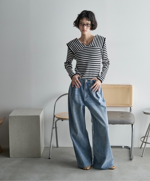 THE YOn（ザヨン）の「ウエストタックワイドパンツ　デニム/ツイル（デニムパンツ・レディース・セージグリーン/ブラック/ライトブルー/グレイッシュベージュ・S/M/XS）」の18枚目の写真