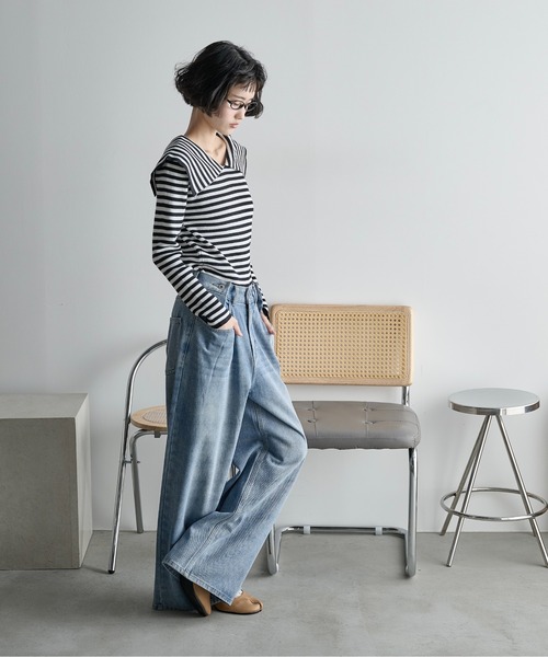 THE YOn（ザヨン）の「ウエストタックワイドパンツ　デニム/ツイル（デニムパンツ・レディース・セージグリーン/ブラック/ライトブルー/グレイッシュベージュ・S/M/XS）」の19枚目の写真