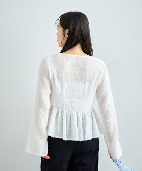 U by SPICK&SPAN（ユーバイスピックアンドスパン）の「シアーシャギースクエアネックブラウス（シャツ/ブラウス・レディース・ブラック/ホワイト・FREE）」の13枚目の写真