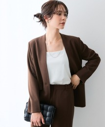 パンツスーツ ノーカラージャケット」に該当するブラウン/茶色系の
