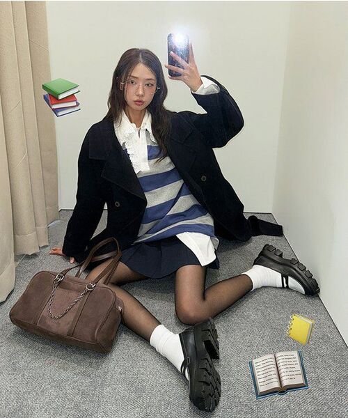 MUSINSA STANDARD WOMAN（ムシンサスタンダードウーマン）の「ウィメンズ ローライズプリーツミニスカート [ネイビー]（スカート・レディース・その他・LARGE/MEDIUM/SMALL/X-SMALL）」の8枚目の写真