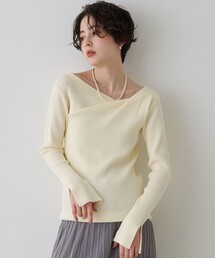 EMMA　ROUGE VIF（エマルージュヴィフ）の「【一部店舗限定】ドレープスリットスリーブリブニット/トレンドニット/レイヤードトップス/春服/春ニット/アシンメトリー/オフィスカジュアル/フェミニン/通勤/手洗い可能（ニット/セーター）」