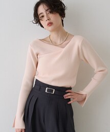 EMMA　ROUGE VIF（エマルージュヴィフ）の「【一部店舗限定】ドレープスリットスリーブリブニット/トレンドニット/レイヤードトップス/春服/春ニット/アシンメトリー/オフィスカジュアル/フェミニン/通勤/手洗い可能（ニット/セーター）」