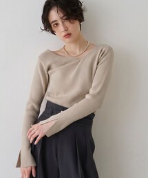 EMMA　ROUGE VIF（エマルージュヴィフ）の「【一部店舗限定】ドレープスリットスリーブリブニット/トレンドニット/レイヤードトップス/春服/春ニット/アシンメトリー/オフィスカジュアル/フェミニン/通勤/手洗い可能（ニット/セーター）」
