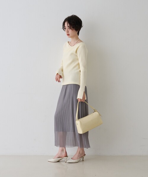 EMMA ROUGE VIF(エマルージュヴィフ)の「【一部店舗限定】ドレープスリットスリーブリブニット/トレンドニット/レイヤードトップス/春服/春ニット/アシンメトリー/オフィスカジュアル/フェミニン/通勤/手洗い可能(ニット/セーター・レディース・オフホワイト/ピンク/ライトベージュ・フリー)」の19枚目の写真