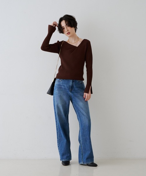 EMMA ROUGE VIF(エマルージュヴィフ)の「【一部店舗限定】ドレープスリットスリーブリブニット/トレンドニット/レイヤードトップス/秋ニット/アシンメトリー/オフィスカジュアル/フェミニン/通勤/手洗い可能(ニット/セーター・レディース・オフホワイト/ピンク/ライトベージュ/ブラウン・フリー)」の13枚目の写真