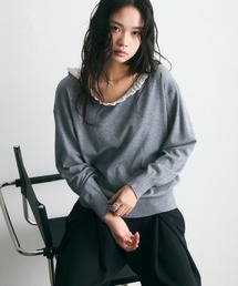 フリルネック オフショルダー プルオーバー