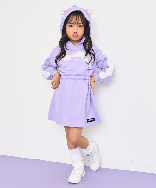 ANAP kids（アナップキッズ）の「リボン ネコ耳 フーディー スウェット ワンピース（ワンピース・キッズ・ラベンダー/ライトグレー・110/120/130）」の3枚目の写真