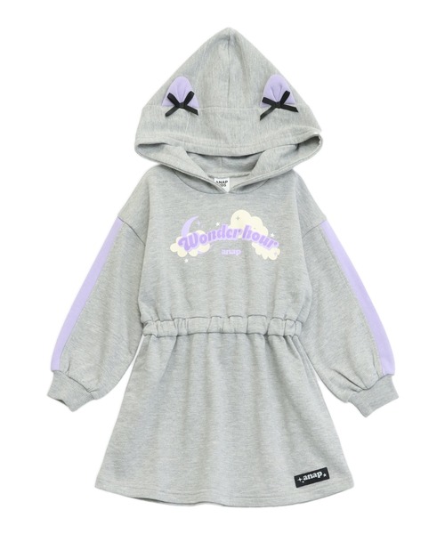 ANAP kids（アナップキッズ）の「リボン ネコ耳 フーディー スウェット ワンピース（ワンピース・キッズ・ラベンダー/ライトグレー・110/120/130）」の5枚目の写真