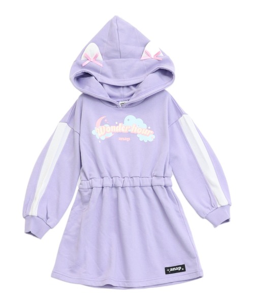 ANAP kids（アナップキッズ）の「リボン ネコ耳 フーディー スウェット ワンピース（ワンピース・キッズ・ラベンダー/ライトグレー・110/120/130）」の4枚目の写真