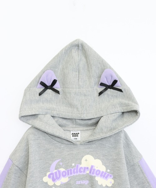 ANAP kids（アナップキッズ）の「リボン ネコ耳 フーディー スウェット ワンピース（ワンピース・キッズ・ラベンダー/ライトグレー・110/120/130）」の7枚目の写真