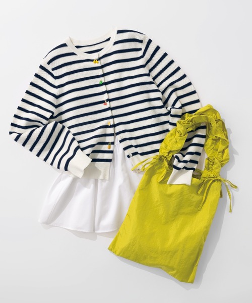 STRAWBERRY-FIELDS（ストロベリーフィールズ）の「エマコットン_フルーツアソートニットカーディガン（カーディガン/ボレロ・レディース・ネイビー/ライトグリーン系/オフホワイト・2）」の4枚目の写真