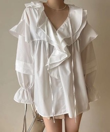 Vネックフリルチュニック