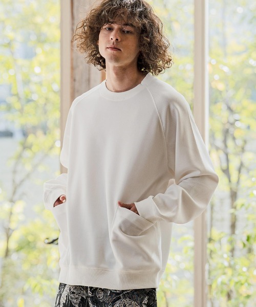CAMBIO(カンビオ)の「mlt5587- サイドポケット鹿の子カットソー(Tシャツ/カットソー・メンズ・グレイッシュベージュ/ブラック/ホワイト・M/L/XL)」の2枚目の写真