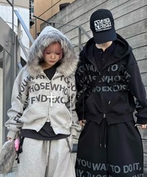 Never mind the XU / Chikashitsu+ | 【nmtc+】lettering cropped zip up hoodie / 【エヌエムティーシープラス】レタリングクロップドジップパーカー <着用動画あり>(パーカー)