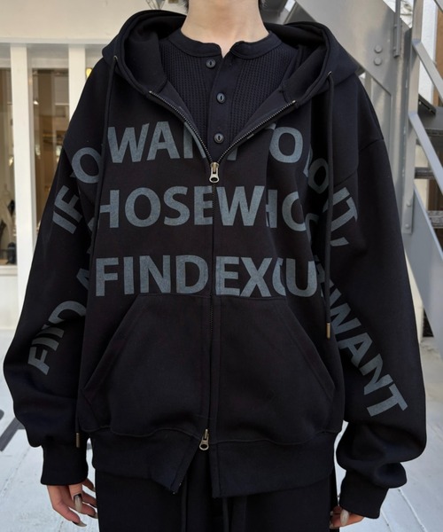 Never mind the XU / Chikashitsu+（ネバーマインド ザ エックスユー / チカシツプラス）の「【nmtc+】lettering cropped zip up hoodie / 【エヌエムティーシープラス】レタリングクロップドジップパーカー <着用動画あり>（パーカー・メンズ・グレー/ブラック・ONE SIZE）」の9枚目の写真