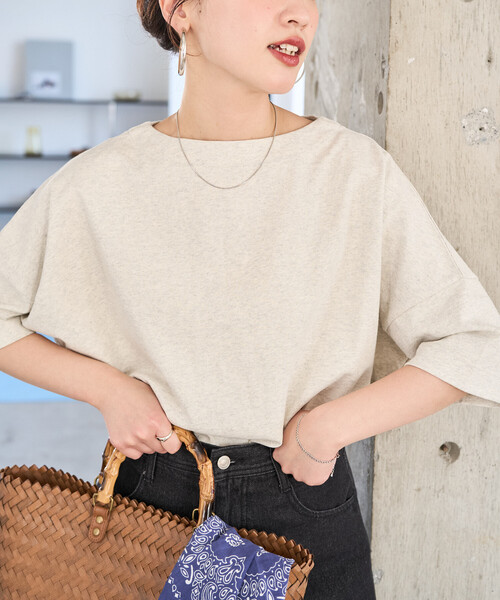 限定展開 ボートネック バスク 半袖 Tシャツ（Tシャツ/カットソー