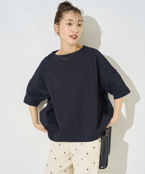 UNSPOKEN フレンチ タック ボートネック ブラウス Tシャツ 半袖 UNSPOKEN フレンチ タック ボートネック ブラウス Tシャツ 半袖