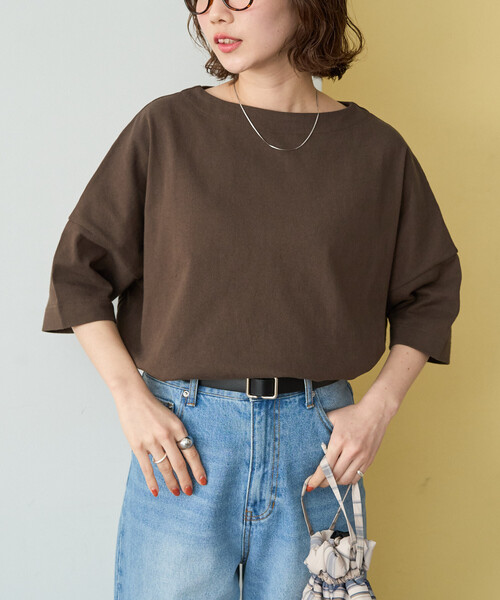 FREAK'S STORE(フリークスストア)の「限定展開 ボートネック バスク 半袖 Tシャツ(Tシャツ/カットソー・レディース・オフホワイト/ブラック/ライトグレー/ブラウン/レッド/グリーン/イエロー/ネイビー/ピンク・フリ-)」の22枚目の写真
