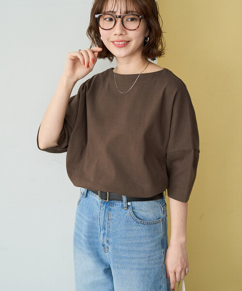 FREAK'S STORE(フリークスストア)の「限定展開 ボートネック バスク 半袖 Tシャツ(Tシャツ/カットソー・レディース・オフホワイト/ブラック/ライトグレー/ブラウン/レッド/グリーン/イエロー/ネイビー/ピンク・フリ-)」の21枚目の写真