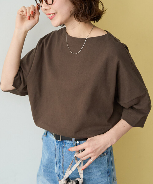 FREAK'S STORE(フリークスストア)の「限定展開 ボートネック バスク 半袖 Tシャツ(Tシャツ/カットソー・レディース・オフホワイト/ブラック/ライトグレー/ブラウン/レッド/グリーン/イエロー/ネイビー/ピンク・フリ-)」の20枚目の写真