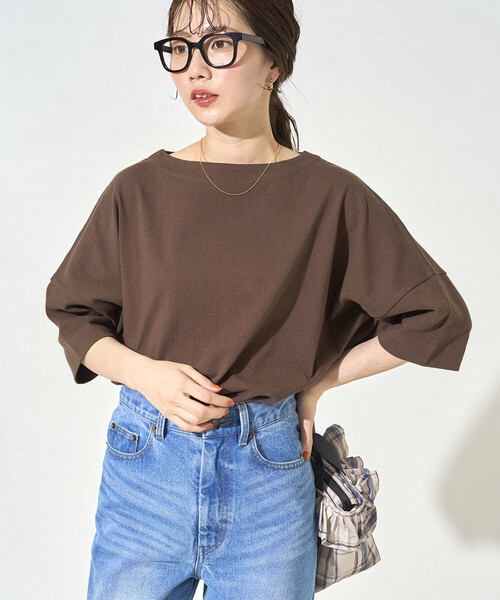 FREAK'S STORE(フリークスストア)の「限定展開 ボートネック バスク 半袖 Tシャツ(Tシャツ/カットソー・レディース・オフホワイト/ブラック/ライトグレー/ブラウン/レッド/グリーン/イエロー/ネイビー/ピンク・フリ-)」の17枚目の写真