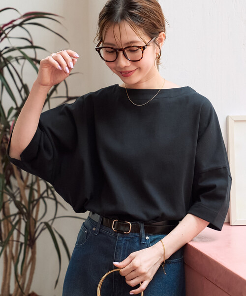 FREAK'S STORE(フリークスストア)の「限定展開 ボートネック バスク 半袖 Tシャツ(Tシャツ/カットソー・レディース・オフホワイト/ブラック/ライトグレー/ブラウン/レッド/グリーン/イエロー/ネイビー/ピンク・フリ-)」の19枚目の写真