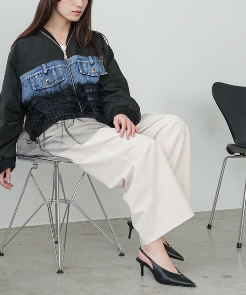 mili an deni（ミリアンデニ）の「デニム使い裾チュールMA-1（MA-1・レディース・カーキ/ブラック・M）」の5枚目の写真