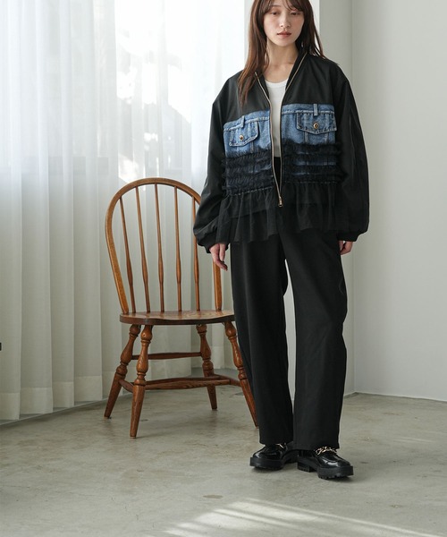 mili an deni（ミリアンデニ）の「デニム使い裾チュールMA-1（MA-1・レディース・カーキ/ブラック・M）」の8枚目の写真