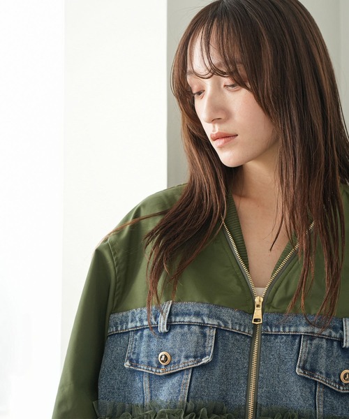 mili an deni（ミリアンデニ）の「デニム使い裾チュールMA-1（MA-1・レディース・カーキ/ブラック・M）」の11枚目の写真
