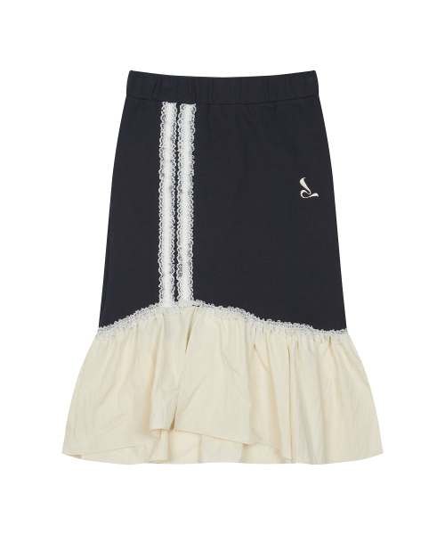 LUVISTRUE（ラヴイズトゥルー）の「CURVED L LACE MIDI SKIRT(NAVY)（スカート・レディース・その他・FREE）」の2枚目の写真