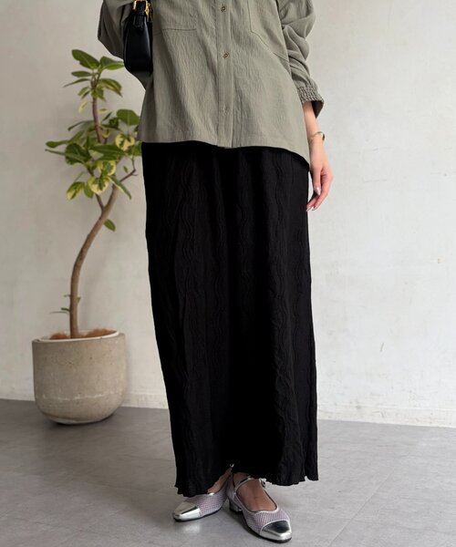 Chez toi（シェトワ）の「ウエーヴ柄ワイドパンツ（その他パンツ・レディース・ブラック/ライム/ベージュ・FREE）」の5枚目の写真