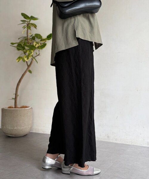 Chez toi（シェトワ）の「ウエーヴ柄ワイドパンツ（その他パンツ・レディース・ブラック/ライム/ベージュ・FREE）」の6枚目の写真