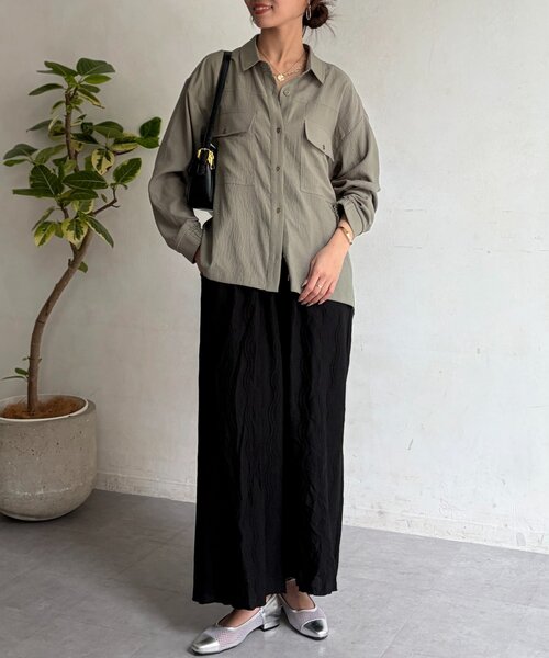 Chez toi（シェトワ）の「ウエーヴ柄ワイドパンツ（その他パンツ・レディース・ブラック/ライム/ベージュ・FREE）」の9枚目の写真