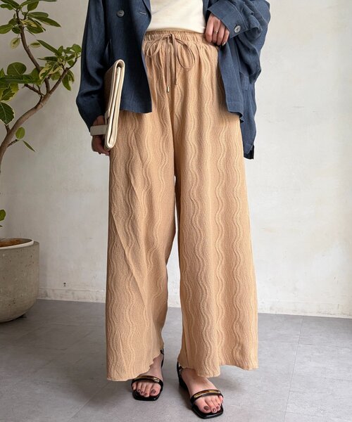 Chez toi（シェトワ）の「ウエーヴ柄ワイドパンツ（その他パンツ・レディース・ブラック/ライム/ベージュ・FREE）」の12枚目の写真