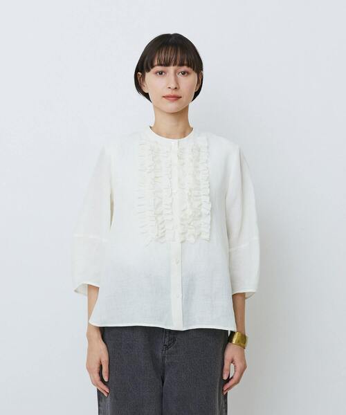 LOISIR（ロワズィール）の「【2月お気に入り登録ブランド内2位】グランジリネンフリルディテールブラウス（シャツ/ブラウス・レディース・ネイビー/ライトグレー/ピンク/オフホワイト/カーキ・FREE）」の12枚目の写真