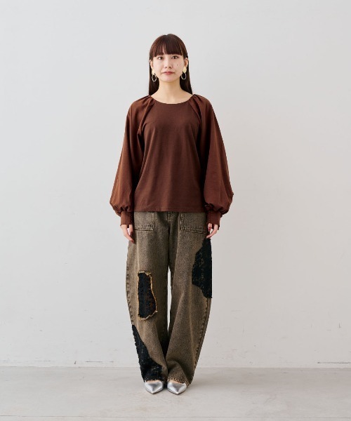 MEDE19F(メデジュウキュウ)の「MEDE19F ブラウススリーブカットソートップス(Tシャツ/カットソー・レディース・ブラック/ブラウン/ベージュ・L/M/LL)」の6枚目の写真
