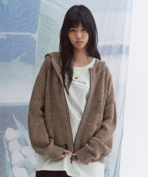 WELLBEING EXPRESS（ウェルビーイングエクスプレス）の「Distressed Knit Zipup Hoodie Brown（ニット/セーター）」