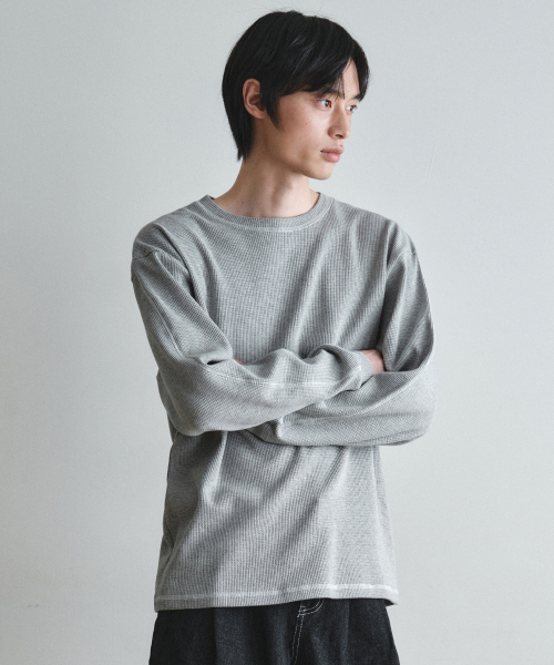 WEDNESDAY OASIS(ウェンズデーオアシス)の「アーバンステッチワッフルTシャツ_MELANGE GRAY(W26TP11)(Tシャツ/カットソー・メンズ・ライトグレー・MEDIUM/LARGE)」の2枚目の写真