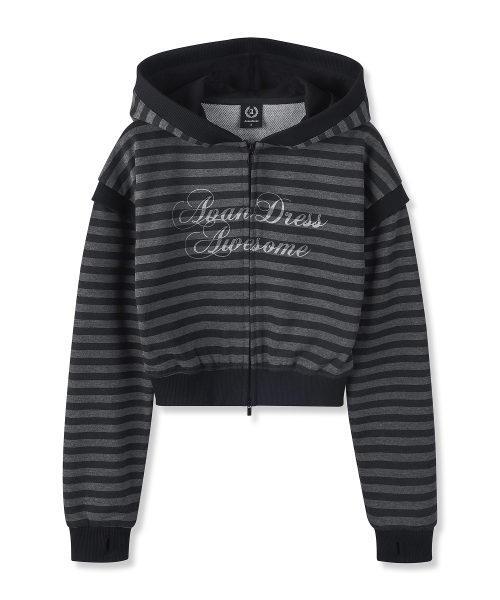 AVANDRESS（アバンドレス ）の「トゥルディストライプクロップフードパーカー ブラック（パーカー・レディース・ブラック・SMALL/MEDIUM）」の4枚目の写真