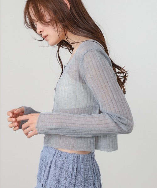 Bab（バブ）の「【日除け/エアコン除けにおすすめ◎】ラメニットショートカーデ（カーディガン/ボレロ・レディース・ブルー/グレー/ブラック/アイボリー・FREE）」の22枚目の写真