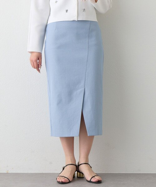 La boutique BonBon（ラブティックボンボン）の「【好感度UP・3サイズ展開】ドライオックスナロースカート2（スカート・レディース・サックスブルー/ネイビー/ライトグレー/ホワイト・38/36/34）」の4枚目の写真