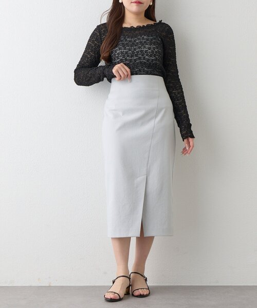 La boutique BonBon（ラブティックボンボン）の「【好感度UP・3サイズ展開】ドライオックスナロースカート2（スカート・レディース・サックスブルー/ネイビー/ライトグレー/ホワイト・38/36/34）」の12枚目の写真