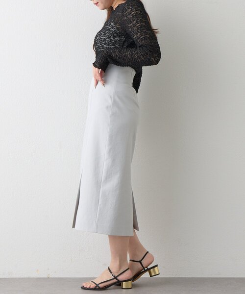 La boutique BonBon（ラブティックボンボン）の「【好感度UP・3サイズ展開】ドライオックスナロースカート2（スカート・レディース・サックスブルー/ネイビー/ライトグレー/ホワイト・38/36/34）」の13枚目の写真