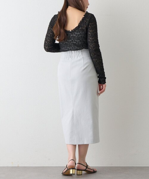 La boutique BonBon（ラブティックボンボン）の「【好感度UP・3サイズ展開】ドライオックスナロースカート2（スカート・レディース・サックスブルー/ネイビー/ライトグレー/ホワイト・38/36/34）」の14枚目の写真