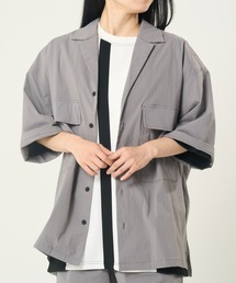 接触冷感ストレッチ 吸水速乾半袖オープンシャツ(M1)