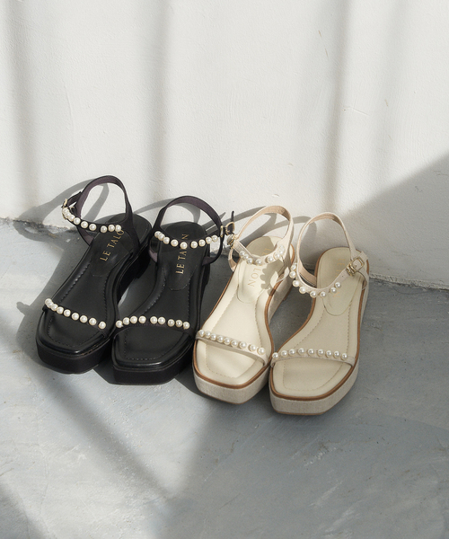 LE TALON(ルタロン)の「《追加》4cmパールプラットサンダル(サンダル・レディース・ブラック×ブラック/アイボリー・X-SMALL/SMALL/MEDIUM/LARGE/X-LARGE)」の3枚目の写真