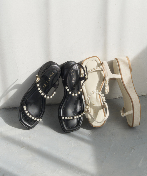 LE TALON(ルタロン)の「《追加》4cmパールプラットサンダル(サンダル・レディース・ブラック×ブラック/アイボリー・X-SMALL/SMALL/MEDIUM/LARGE/X-LARGE)」の4枚目の写真