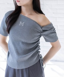 clear | ワンポイントラインストーンドロストワンショルニットトップス［骨格ウェーブ/Y2K］(ニット/セーター)